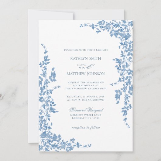 Dusty Blue Classic Bloementuin Bruiloft Kaart (Voorkant)