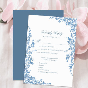 Dusty Blue Classic Bloementuin Bruiloft RSVP Kaartje