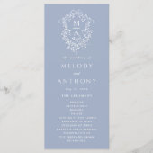 Dusty Blue Classic Floral Crest Wedding Ceremony Programma (Voorkant)