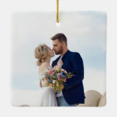 Dusty Blue Classic Floral Crest Wedding Photo  Keramisch Ornament (Achterkant)