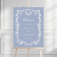 Dusty Blue Classic Floral Mariage Affiche de bienv