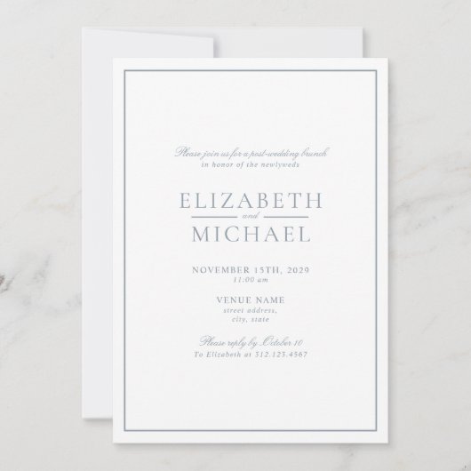 Dusty Blue Classic Script Post Bruiloft Brunch Kaart (Voorkant)