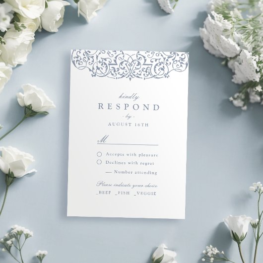 Dusty Blue   Classic Wedding RSVP Kaartje