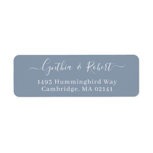 Dusty Blue Classy Script Weduwingadres Etiket (Voorkant)