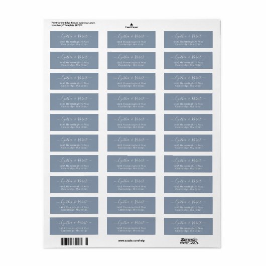 Dusty Blue Classy Script Weduwingadres Etiket (Full Sheet)