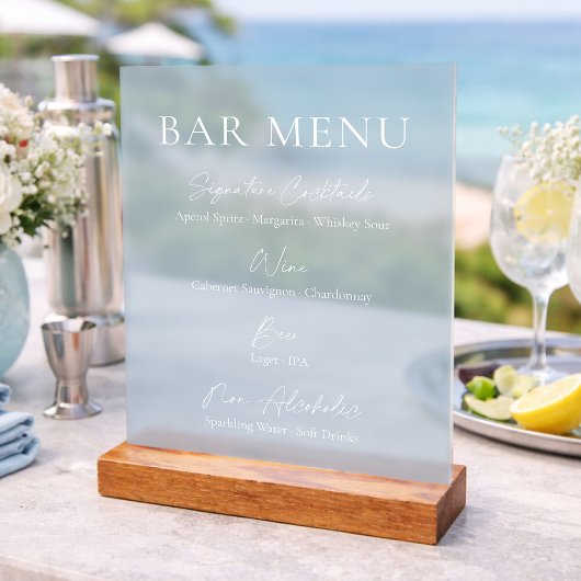 Dusty Blue Clear Acrylic Bar Menu Sign Acryl Bord