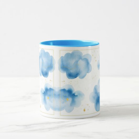 Dusty Blue Clouds Sprinkled Gold Frame Mug Tasse (Centre)