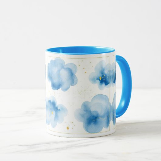 Dusty Blue Clouds Sprinkled Gold Frame Mug Tasse (Devant droit)