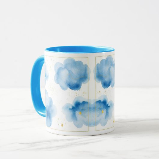 Dusty Blue Clouds Sprinkled Gold Frame Mug Tasse (Devant gauche)