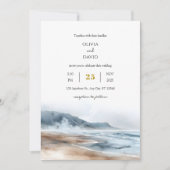 Dusty Blue Coastal Misty Shoreline Beach Wedding Kaart (Voorkant)