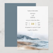 Dusty Blue Coastal Misty Shoreline Beach Wedding Kaart (Voorkant / Achterkant)