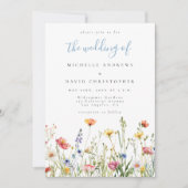 Dusty Blue Colorful Rustic Wildflower Wedding Kaart (Voorkant)