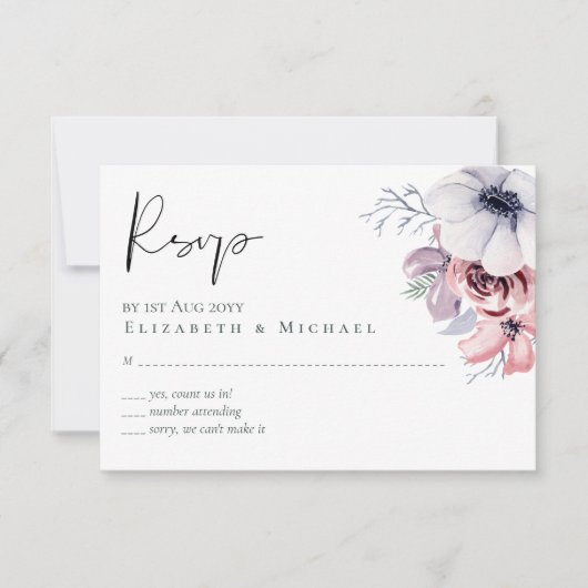 Dusty Blue Coral Floral Script Mariage RSVP Budget (Devant)
