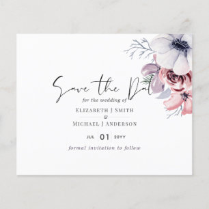 Dusty Blue Coral Floral Wedding Save Date Budget