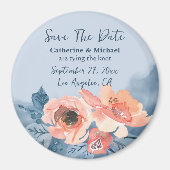 Dusty Blue & Coral Pink Waterverf Bloemenbruiloft Magneet (Voorkant)