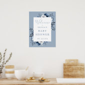 Dusty Blue Country Floral Baby shower Affiche de b (Cuisine)