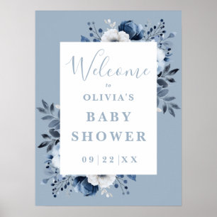 Dusty Blue Country Floral Baby shower Affiche de b