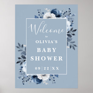 Dusty Blue Country Floral Baby shower Affiche de b