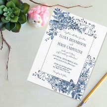 Dusty Blue Country Flowers Waterverf Art Wedding