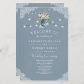 Dusty Blue Country Gecombineerd Wit Lace Weddensch (Voorkant / Achterkant)