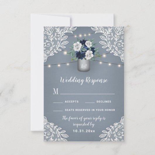 Dusty Blue Country Mason Jar Wedding Cartes RSVP (Devant)