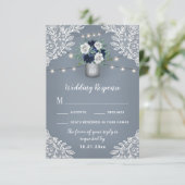 Dusty Blue Country Mason Jar Wedding Cartes RSVP (Debout devant)