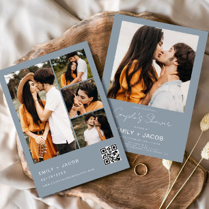Dusty Blue Couple's Shower Foto QR code Kaart