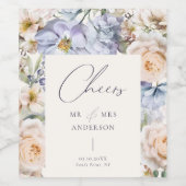 Dusty Blue Cream Bloemen Bruiloft Wijn Etiket (Enkel label)