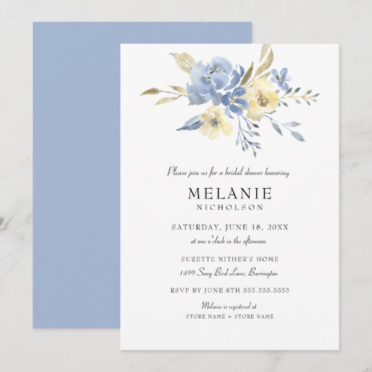 Dusty Blue Cream Floral Bridal Shower invitation (Devant / Derrière)