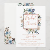 Dusty Blue Cream Floral Bridal Shower invitation (Devant / Derrière)