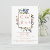 Dusty Blue Cream Floral Bridal Shower Kaart (Staand voorkant)