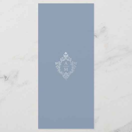 Dusty Blue Crest Bruiloft Monogram Menu (Achterkant)