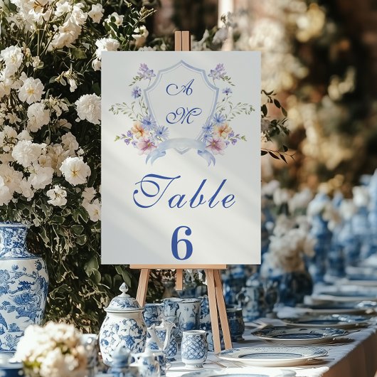 Dusty Blue Crest Floral Wedding Kaart