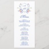 Dusty Blue Crest Floral Wedding Menu (Voorkant)
