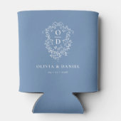 Dusty Blue Crest Modern Monogram Wedding Blikjeskoeler (Achterkant)