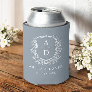 Dusty Blue Crest Modern Monogram Wedding Blikjeskoeler
