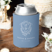 Dusty Blue Crest Modern Monogram Wedding Blikjeskoeler