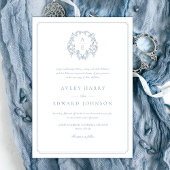 Dusty Blue Crest Monogram formele bruiloft Kaart