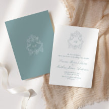 Dusty Blue Crest Monogram Verfijnde bruiloft