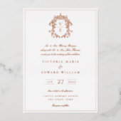 Dusty Blue Crest Monogram Weddenschap Folie Uitnodiging (Voorkant)