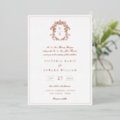 Dusty Blue Crest Monogram Weddenschap Folie Uitnodiging (Staand Voorkant)