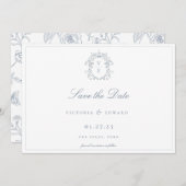Dusty Blue Crest Monogram Weddenschap QR Code Save The Date (Voorkant / Achterkant)