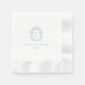 Dusty Blue Crest Monogram Weddenschap Servet (Voorkant)