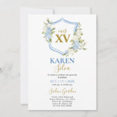 Dusty Blue Crest Quinceanera Invitation (Devant)