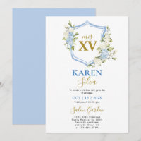 Dusty Blue Crest Quinceanera Invitation