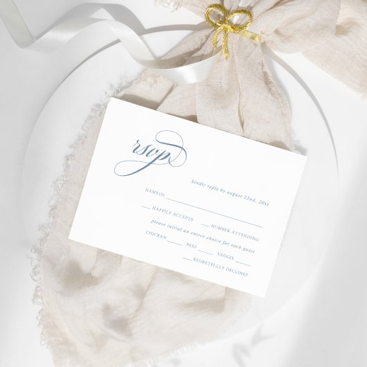 Dusty Blue Crest RSVP Informatiekaartje