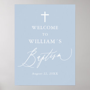 Dusty Blue Croix blanche Boy Baptism Affiche de bi
