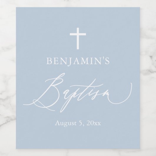 Dusty Blue Croix blanche Boy Baptism Étiquette de  (Étiquettes simples)