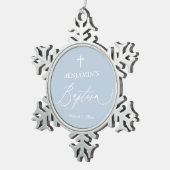 Dusty Blue Cross Baptism Snowflake Framed Ornament (Rechts)