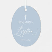 Dusty Blue Cross Boy Baptisme Ceramic Ornament (Voorkant links)